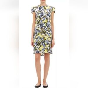 ERDEM AURELIA FLORAL PRINT SILK CREPE SHIFT DRESS MULTI-COLORED UK 10 US 6 EEUC